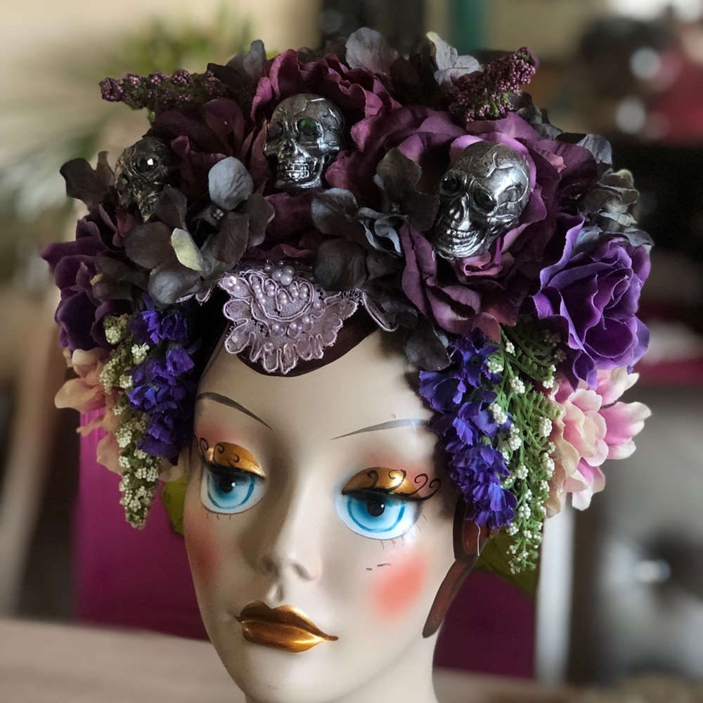Handmade purple skull costume headdress